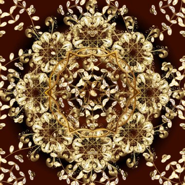 Duvar kâğıdı barok, İspanyol kumaşı. Şık bir grafik desen. Kahverengi ve siyah renklerde altın elementler. Kusursuz vektör arkaplanı. Çiçek deseni.