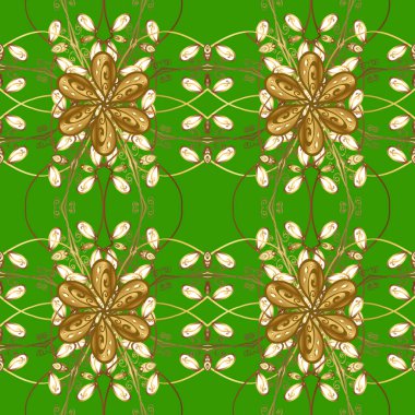 Kusursuz soyut bir arkaplan. Oriental vektör klasik yeşil, kahverengi ve altın desenli. Vektör illüstrasyonu.