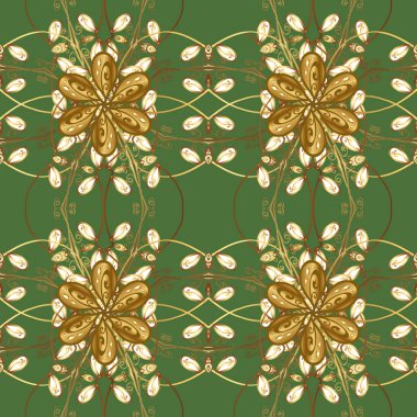 Paisley 'ler zarif çiçek desenli arka plan duvar kâğıdı resimleriyle klasik tarz güzel 3D çizgili sanat eseri, yeşil ve kahverengi desenli çiçek yaprakları ve süslemeleri..