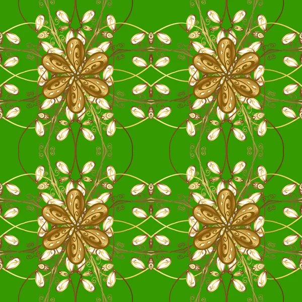 Kusursuz soyut bir arkaplan. Oriental vektör klasik yeşil, kahverengi ve altın desenli. Vektör illüstrasyonu.