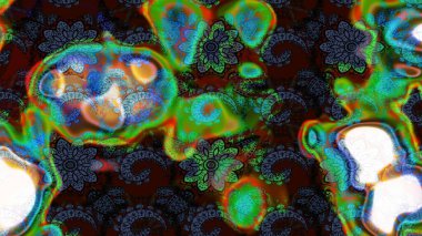 Düz Çiçek Elementleri Tasarımı. Mavi ve yeşil renkli şirin çiçek desenleri. Renkli Bahar Teması eskiz kalıbı. Raster Modaya uygun kumaş deseni.