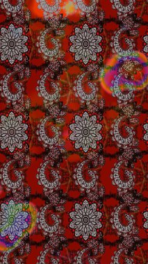 Flowers on brown and red colors. Flat Flower Elements Design. Sketch Floral Pattern in Raster illustration. Colour Spring Theme sketch pattern Background.