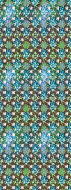 Raster illüstrasyonundaki çiçek desenli çizim. Mavi ve kahverengi renkte çiçekler.