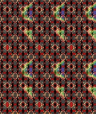 Çiçeksel çizim kalıbının yansıması. Vadinin çiçekleri siyah ve kırmızı renklerde.