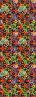 Kahverengi ve yeşil renklerde. Raster illüstrasyonu. Çiçek buketleriyle klasik tarzda eskiz deseni.