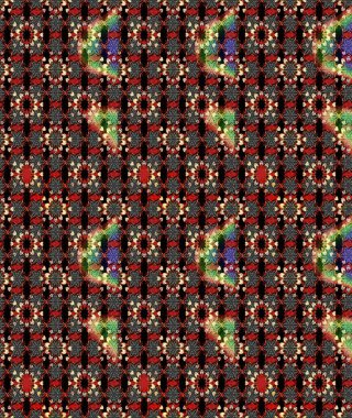 Çiçeksel çizim kalıbının yansıması. Vadinin çiçekleri siyah ve kırmızı renklerde.