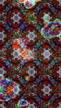 Yatak çarşafları, ceket, paket tasarımı, kumaş ve moda kavramları için tekstil baskısı. Çiçekleri, deniz kabukları, mandalaları ve suluboya efektleriyle donanma geçmişi. Çizim kalıbı etnik tasarım.