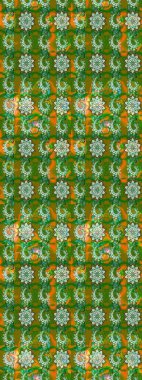 Bir sürü yeşil ve kahverengi soyut çiçekli tropik eskiz deseni. Küçük çiçekteki sevimli çiçek deseni. Varicologreen ve kahverengi raster çizimi.