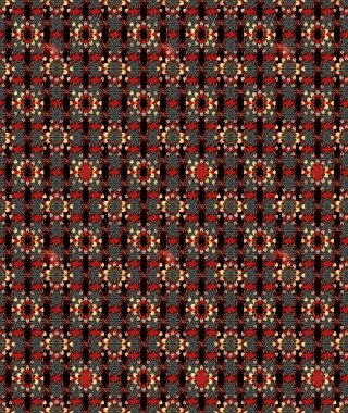 Siyah ve kırmızı renkli bitkilerden oluşan parlak bir halı eşkali..