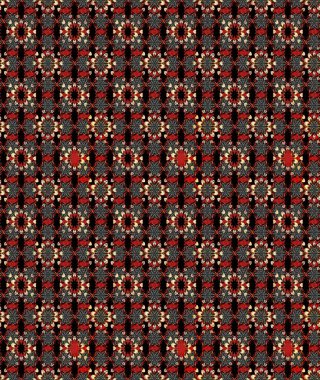 Küçük çiçekli yay deseni çiz. Raster illüstrasyonu. Suluboya tarzında siyah ve kırmızı renkler üzerine.