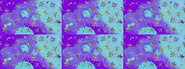 Kumaş, duvar kağıdı ve kağıt üzerine baskı yapmak için gelişen arka plan. Moda arka planında parlak buketler. Raster illüstrasyonu. Eski usul küçük çiçekli şirin bir eskiz deseni..