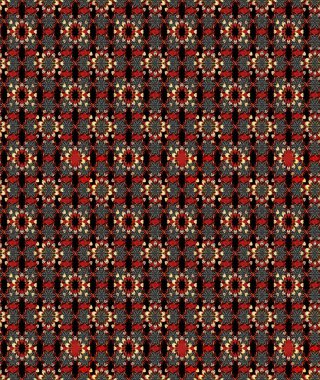 Raster illüstrasyonundaki çiçek desenli çizim. Siyah ve kırmızı renkte çiçekler.