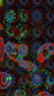 Küçük çiçekli yay deseni çiz. Suluboya tarzında kahverengi ve mavi renkler. Raster illüstrasyonu.