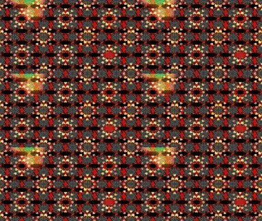 Renkli desenli eskiz deseni, siyah ve kırmızı çiçekler ve dekoratif elementler. Eskiz geçmişi. Raster illüstrasyonu. Kumaş, tekstil, duvar kağıdı baskısı için. Antika retro tarzı.