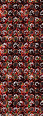 Raster illüstrasyonu. Suluboya çiçekli çiçek deseni. Siyah ve kahverengi renkli Asya tekstili.