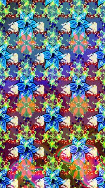 Düz Çiçek Elementleri Tasarımı. Mavi ve yeşil renkli çiçekler. Çiçekli çizim şekli. Renkli Bahar Teması çizim şablonu.