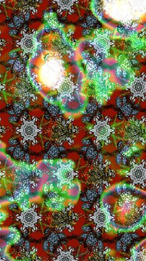 Raster illüstrasyonu. Yeşil ve kahverengi renkli çiçekler. Küçük çiçekte sevimli çiçek deseni var..