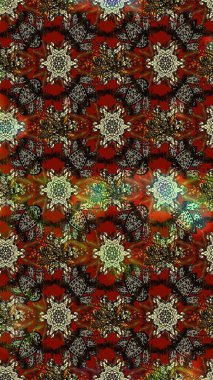 Suluboya elle çizilmiş çiçek desenli eskiz deseni. Parlak renkli fantezi çiçekleri, yapraklar, kahverengi ve kırmızı renkli tomurcuklar kahverengi ve kırmızı.