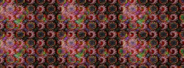 Çiçekli ipek eşarp. Kahverengi ve siyah üzerine kahverengi ve siyah. 1950-1960 motifleri. El çizimi çiçek unsurları olan soyut çizim raster deseni. Retro tekstil tasarım koleksiyonu.