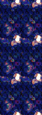 Kumaş desenli papatya çiçeği detayı. Mavi ve siyah renkte çiçekler.