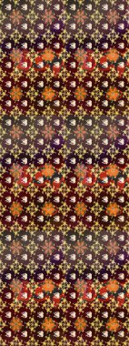 1950-1960 motifleri. Retro tekstil tasarım koleksiyonu. El çizimi çiçek unsurları olan soyut çizim raster deseni. Kahverengi ve bej üzerine kahverengi ve bej. Çiçekli ipek eşarp..