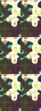 Düz Çiçek Elementleri Tasarımı. Renkli Bahar Teması eskiz kalıbı. Raster illüstrasyonundaki çiçek desenli çizim. Yeşil ve kahverengi renkte çiçekler.