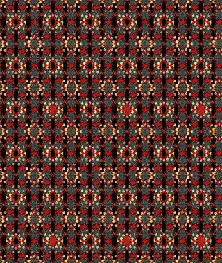 Küçük çiçekli yay deseni çiz. Raster illüstrasyonu. Suluboya tarzında siyah ve kırmızı renkler üzerine.