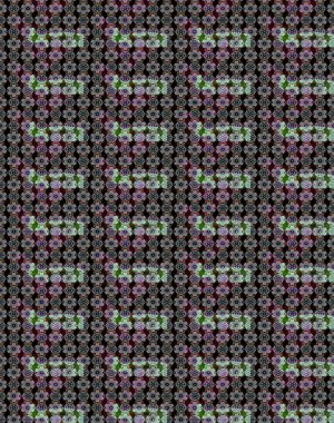 Siyah ve nötr renklerde parlak çiçekli halı deseni.