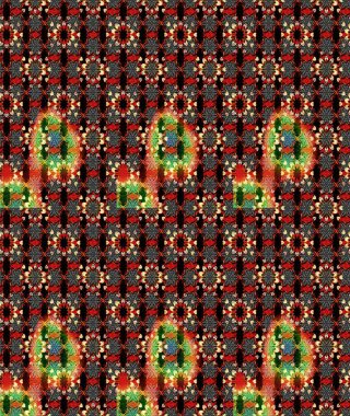 Çok renkli ve kırmızı zarif küçük çiçekler ve siyah ve kırmızı renkli komik böcekler, raster desen, illüstrasyon.