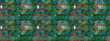 Nazik, narin çiçek arkaplanı. Çiçekli karalama şeklinde Raster çiçek deseni. Mavi ve yeşil renkte çiçekler.