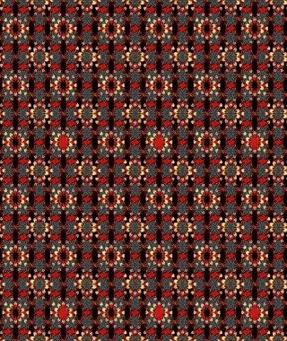 Siyah ve kırmızı renklere karalamalar çizilmiş çiçek deseni. Raster illüstrasyonu.