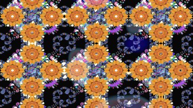 Raster illüstrasyonu. El çizimi çiçekli soyut çizim kalıbı. Siyah renkte çiçekler.