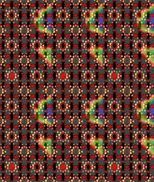 Parlak renkli çiçekleri ve siyah ve kırmızı renkte yaprakları olan harika bir çiçek deseni. Moda baskıları için zarif bir şablon. Modern çiçek arkaplanı. Halk stili.