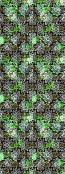 Gri ve yeşil renkli çiçekler. Raster illüstrasyonunda çiçek deseni çizimi.