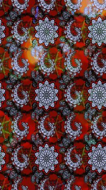 Raster illüstrasyonu. Kırmızı ve siyah renklerde. Çiçek buketleriyle klasik tarzda eskiz deseni.