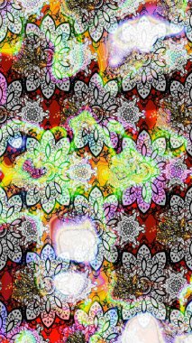 Düz Çiçek Elementleri Tasarımı. Raster illüstrasyonundaki çiçek desenli çizim. Süslü kumaş deseni. Renkli Bahar Teması çizim şablonu.