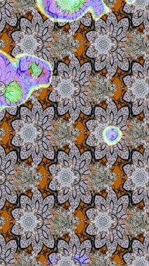 Raster illüstrasyonundaki çiçek desenli çizim. Düz Çiçek Elementleri Tasarımı. Renkli Bahar Teması eskiz kalıbı. Süslü kumaş deseni.