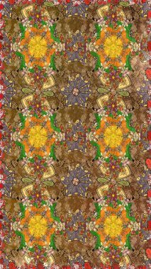 Kahverengi ve bej renkli çiçekler. Raster illüstrasyonu. Çizim çiçek deseni duvar kağıdı için kullanılabilir.