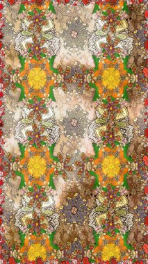 Cute flower raster pattern. Flat Flower Elements Design. Sketch Colour Spring Theme sketch pattern Background. Flowers on beige and brown colors.