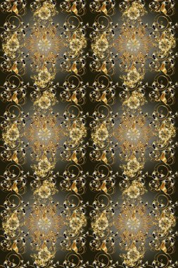 Geleneksel klasik raster altın pürüzsüz desen. Barok tarzında kusursuz bir doğulu süsü. Siyah ve kahverengi renklerdeki altın elementler.