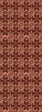 Damask arkaplanı. Barok tarzında altın çiçekli süs. Altın çiçekli, pürüzsüz desen. Kahverengi ve kırmızı renkte altın bir element.