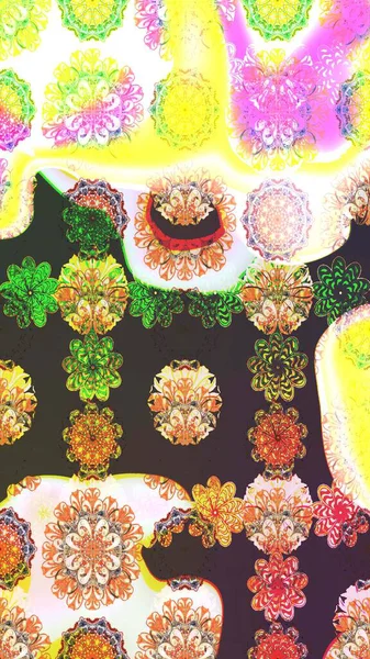 Raster illüstrasyonu. Kahverengi ve nötr renklerde. Hint süsü. Çiçek duvar kağıdı. Çizim kalıbı. Renkli süs kenarı.