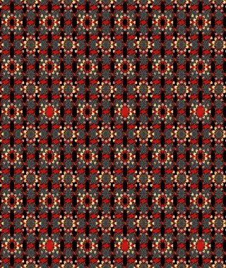 El çizimi çiçekli soyut çizim kalıbı. Raster illüstrasyonu. Siyah ve kırmızı renkte çiçekler.