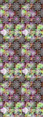 Raster illüstrasyonu. Çiçek desenli çizim. Raster illüstrasyonu. Asya tekstil tarzında. Gri ve nötr renkte çiçekler.