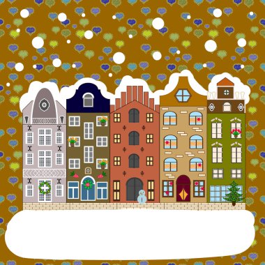 Gece vektörü Winter, Noel şehir manzarası. Vektör illüstrasyonu.