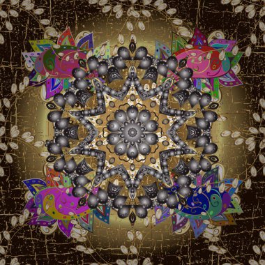 Geleneksel klasik raster altın pürüzsüz desen. Barok tarzında kusursuz bir doğulu süsü. Siyah ve kahverengi renklerdeki altın elementler.