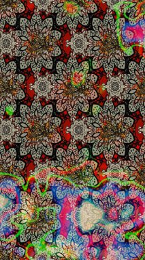 Raster illüstrasyonundaki çiçek desenli çizim. Gri ve nötr renkte çiçekler.