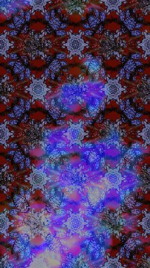 Şirin çiçek elementleri. Robot resim. Mor ve mavi renkte çiçekler. Raster illüstrasyonu.