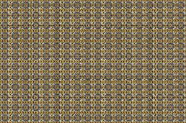 Gri, kahverengi ve bej renklerde, altın çiçekli altın desenler. Senin tasarımın için, duvar kağıdı. Raster geometrik arka plan. Altın rengi kusursuz illüstrasyon.