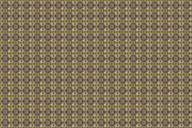 Gri, kahverengi ve bej renklerde, altın çiçekli altın desenler. Senin tasarımın için, duvar kağıdı. Raster geometrik arka plan. Altın rengi kusursuz illüstrasyon.